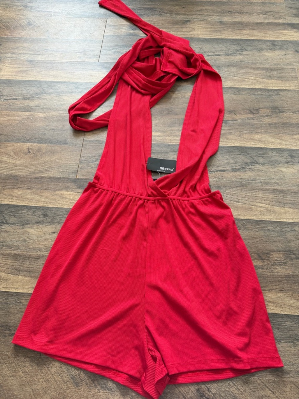 Red Ribbed Halter Romper